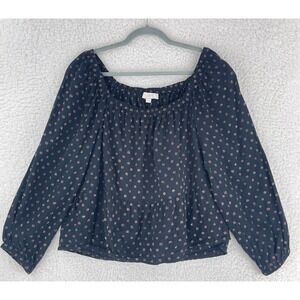 LOFT Black Shimmer‎ Dot Shirt Womens Square Neck Peplum Long Sleeve Size Medium